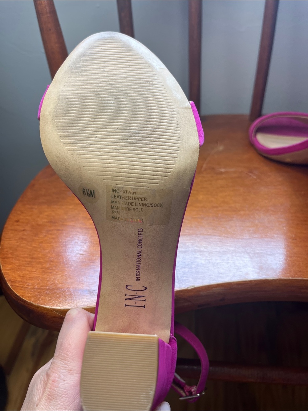 INC Fuchsia Block Heel Ankle Strap Sandals Square Toe Size 6.5 - Picture 8 of 9